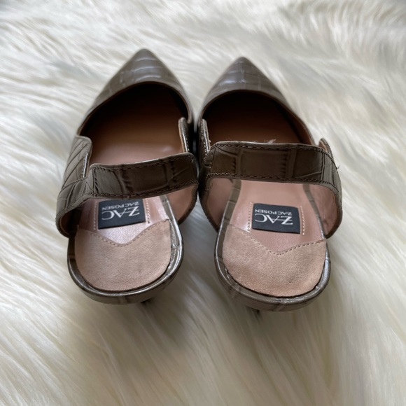 ZAC ZACPOSEN Point Toe Kitten Heeled Slingback Pumps In Croc Print Size 7.5 - Picture 4 of 11